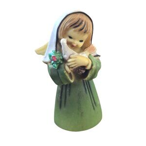 Vintage Hard Plastic Alpine Angel Girl Holding Dove Ornament Hong Kong
